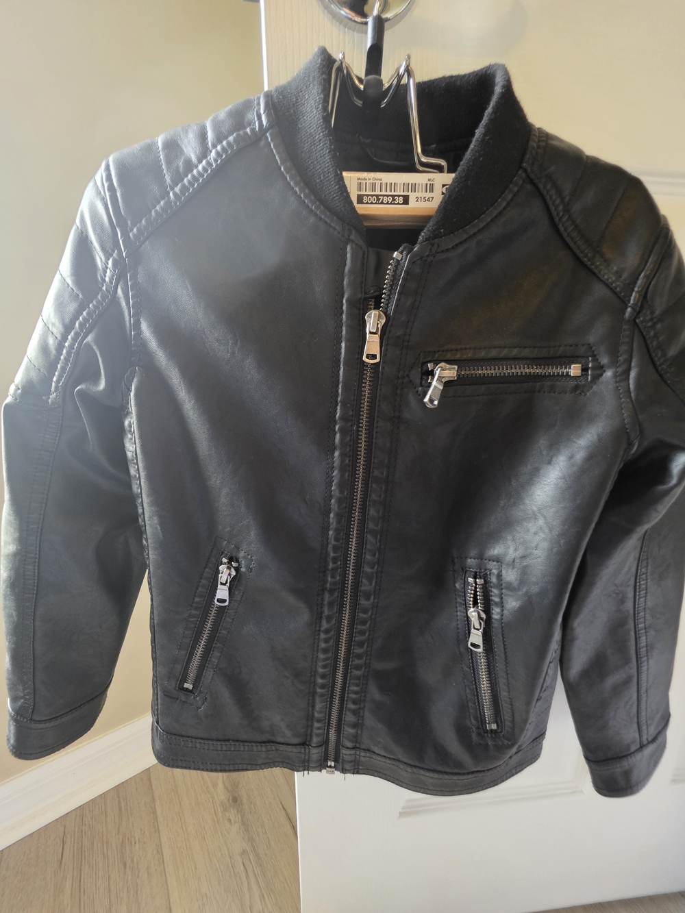 H&M Black Kids Faux Leather Moto Jacket with Zip Pockets
